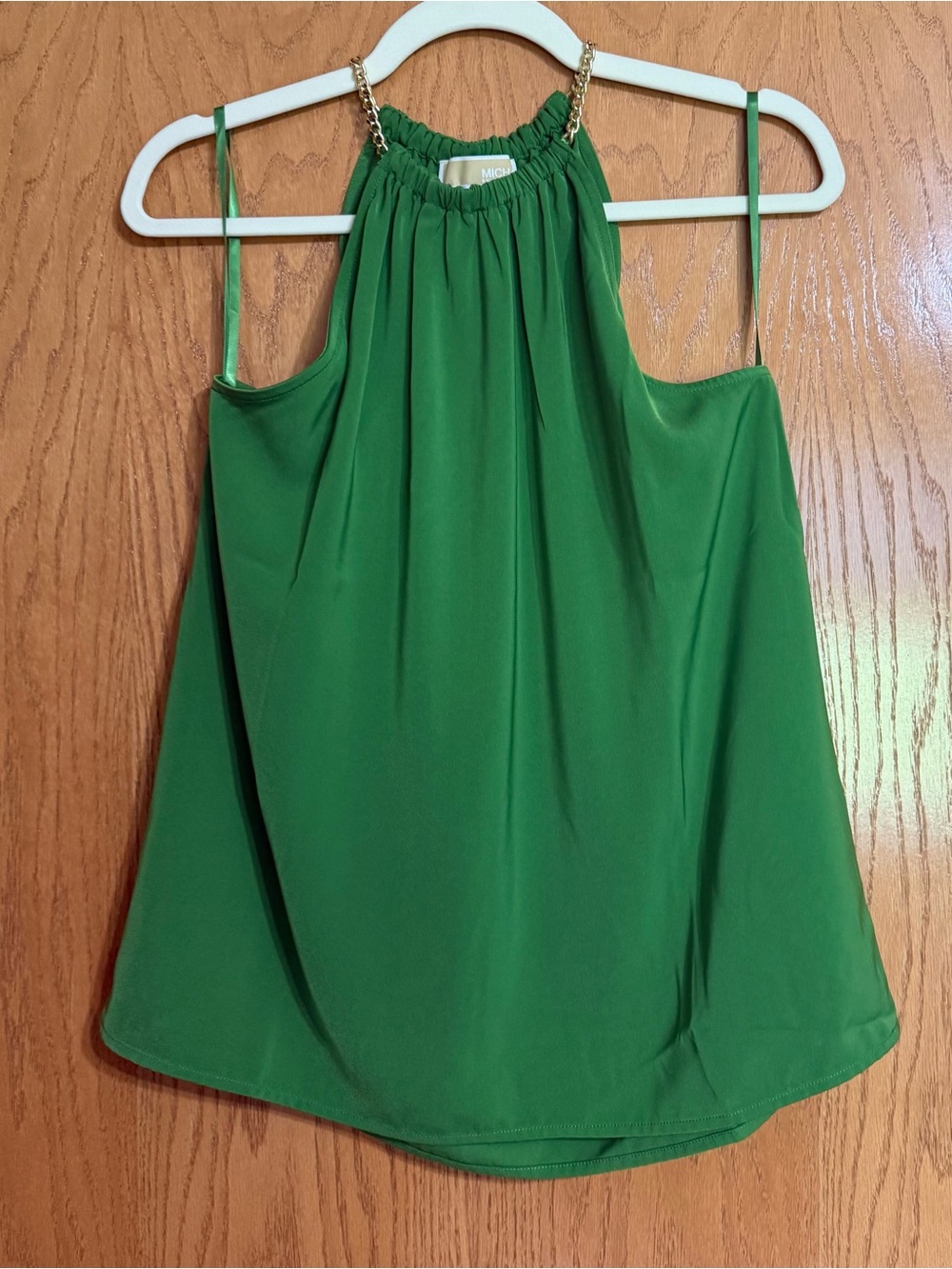 Michael Kors Green Halter-Neck Chain-Accent Camisole - size M